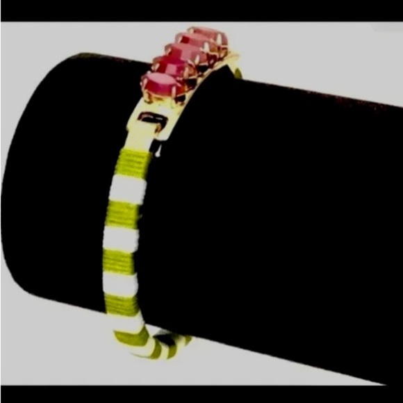 J. Crew Jewelry - J.crew, Turq Green Rope Wrap Gold bar Burgandy Crystal  Hinge Cuff Bracelet 💚🩵